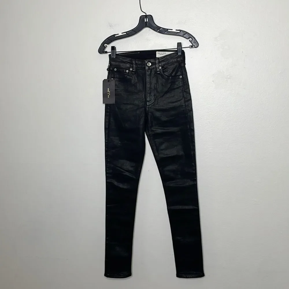 rag & bone Womens Size 23 Nina High Waist Coated Ankle Skinny Jeans Black